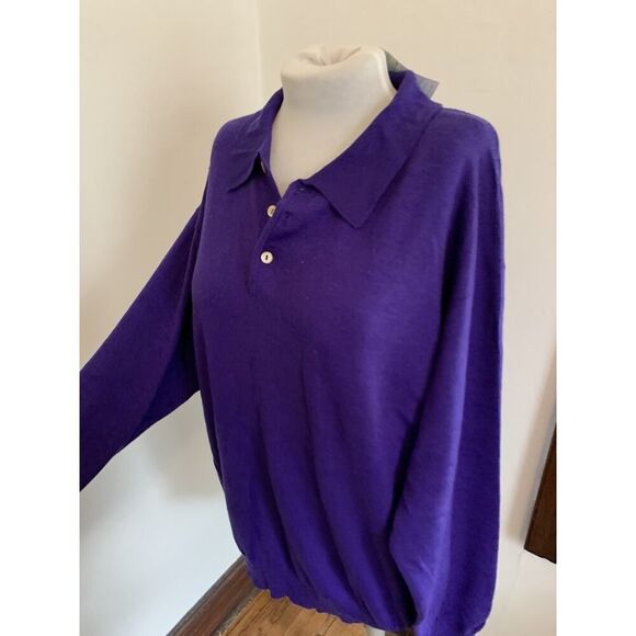 Peter Millar VTG Purple Silk Wool Cashmere Polo Sweater XL NWT Collar Button - Picture 8 of 14